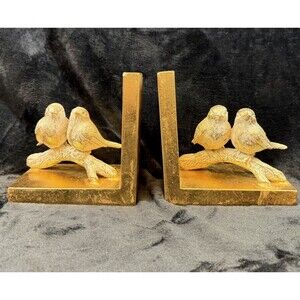 Bookends Birds On Branches Gold Distressed Home Decor Bronze & Gold Pair *Read